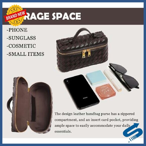 Small Square Box Crossbody Bag with Top Handle, Vegan Leather & Suede - Picture 4 of 8